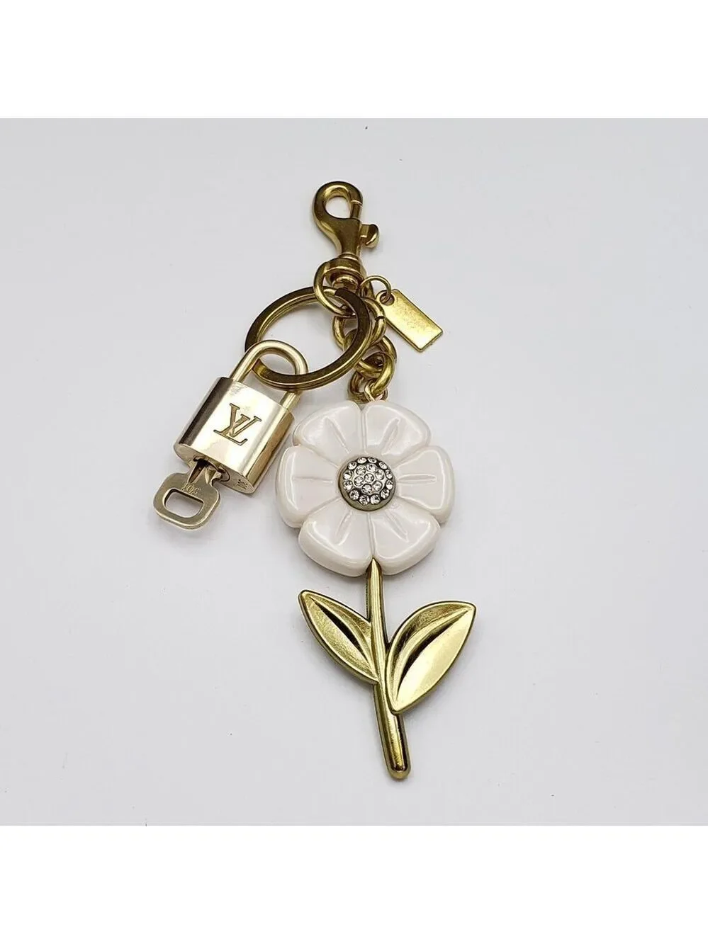 Authentic Louis Vuitton Lock & Key with Unbranded Flower Charm, Keychain